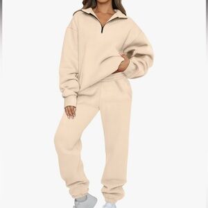 Women's Cream Zip-Up Lounge Set